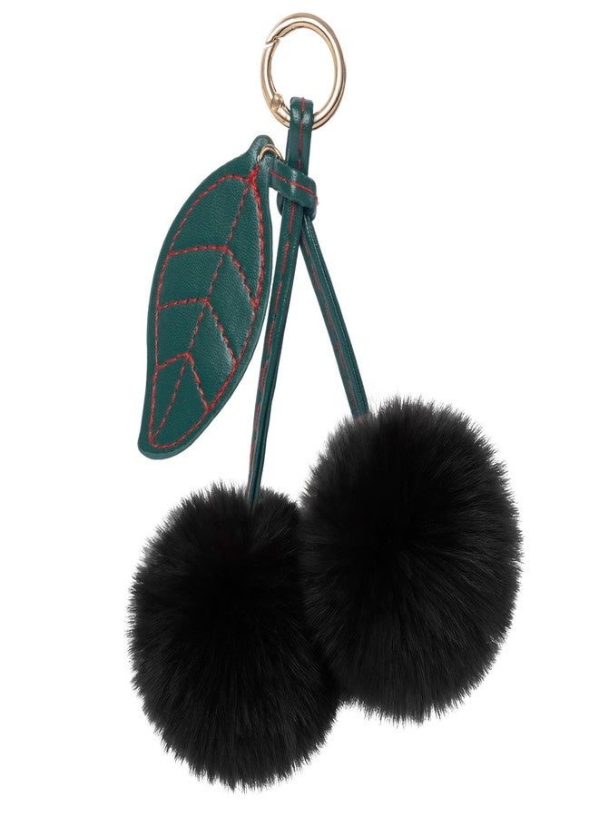 Clofiak Cherry Pom Pom Keychain, Fluffy Car Keychain Pompom Key Chains Charm for Handbags, Purses, Handbags for Women Girl (Black) - Image 1